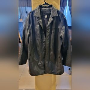 Banana Republic Men's Black Leather 3/4 Button Jacket, Medium